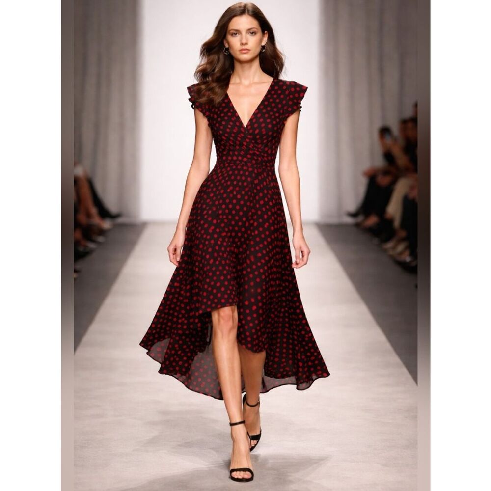 Black and Red Polka Dot High-Low Dress